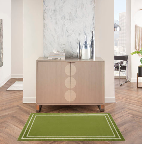 Nourison Essentials Indoor/Outdoor Solid Bordered Green Ivory 3' x 5' Area Rug, Easy Cleaning, Non Shedding, Bed Room, Living Room, Dining Room, Backyard, Deck, Patio (3x5)