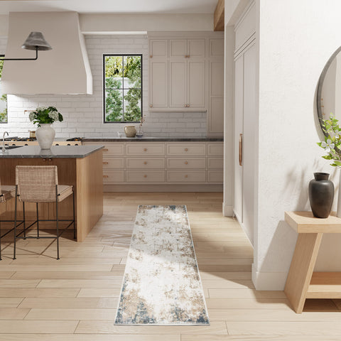 Nourison Glam Abstract Taupe/Multi 2'3" x 7'6" Area Rug, Easy Clean, Non Shedding, Bed Room, Living Room, Dining Room, Kitchen (2x8)