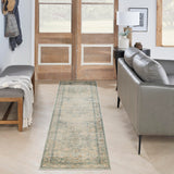 Nourison Astra Machine Washable Traditional Light Blue 2'2" x 10' Area -rug, Easy -cleaning, Non Shedding, Bed Room, Living Room, Dining Room, Kitchen (2x10)