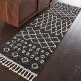 Nourison Marrakesh Shag Black Plush Area Rug 2'2" x 8'1", CHARCOAL