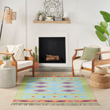 Nourison Baja Tribal Blue/Green 3'6" x 5'6" Area -rug, Easy -cleaning, Non Shedding, Bed Room, Living Room, Dining Room, Kitchen (3x5)