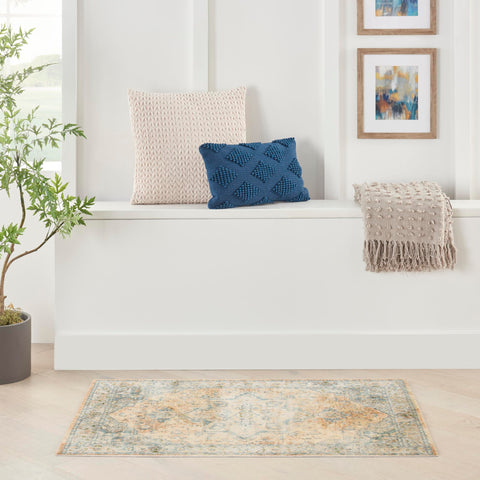 Nourison Astra Machine Washable Traditional Beige Blue 2'2" x 4' Area -Rug, Easy -Cleaning, Non Shedding, Bed Room, Living Room, Dining Room, Kitchen (2x4)