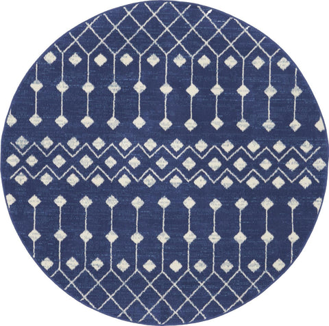 Nourison Grafix Moroccan Navy 5'3" x Round Area Rug, Easy Cleaning, Non Shedding, Bed Room, Living Room, Dining Room, Kitchen (5 Round)