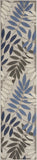 Nourison Aloha Indoor/Outdoor Grey/Blue 2'3" x 10' Area Rug, Easy Cleaning, Non Shedding, Bed Room, Living Room, Dining Room, Backyard, Deck, Patio (2x10)