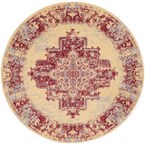 Nourison Grafix Traditional Cream/Red 5'3" x Round Area Rug, Easy Clean, Non Shedding, Bed Room, Living Room, Dining Room, Kitchen (5 Round)