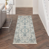 Nourison Geneva Grey/Blue 2'2" x 7'6" Area Rug, Vintage, French Country, Easy Cleaning, Non Shedding, Bed Room, Living Room, Dining Room, Kitchen, (8' x Runner)