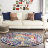 Nourison Grafix Traditional Multicolor 5'3" x Round Area -Rug, Easy -Cleaning, Non Shedding, Bed Room, Living Room, Dining Room, Kitchen (5 Round)