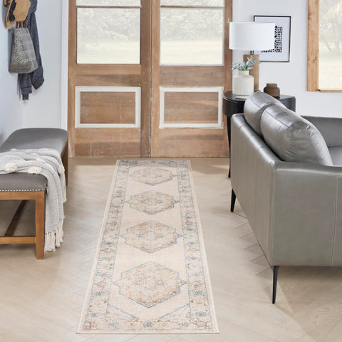 Nourison Astra Machine Washable Ivory Blue 2'2" x 10' Area Rug, Easy Clean, Non Shedding, Bed Room, Living Room, Dining Room, Kitchen (10' Runner)