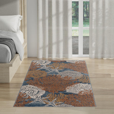 Nourison Pompeii Coastal, Nautical & Beach Blue Multicolor 3' x 5' Area Rug, Easy Clean, Non Shedding, Bed Room, Living Room, Dining Room, Kitchen (3x5)