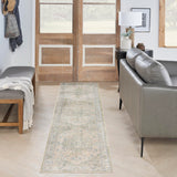 Nourison Astra Machine Washable Blue Green 2'2" x 10' Area Rug, Easy Clean, Non Shedding, Bed Room, Living Room, Dining Room, Kitchen (10' Runner)