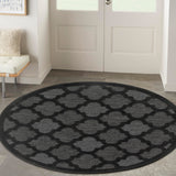 Nourison Easy Care Indoor/Outdoor Charcoal Black 5' x Round Area Rug, Easy Cleaning, Non Shedding, Bed Room, Living Room, Dining Room, Backyard, Deck, Patio (5 Round)