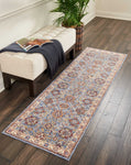 Nourison Reseda Traditional Sky 2'3'' x 7'6'' Area-Rug, Easy-Cleaning, Non Shedding, Bed Room, Living Room, Dining Room, Kitchen (2x8)