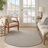 Nourison Courtyard Indoor/Outdoor Ivory/Charcoal 5' x 8' Oval Area Rug, Easy Cleaning, Non Shedding, Bed Room, Living Room, Dining Room, Backyard, Deck, Patio (5x8 Oval)