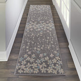 Nourison Tranquil Floral Grey/Beige 2'3" x 7'3" Area Rug, Easy Cleaning, Non Shedding, Bed Room, Living Room, Dining Room, Kitchen (2x7)