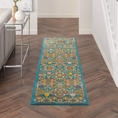 Nourison Allur Traditional Turquoise Ivory 2'3" x 7'6" Area -Rug, Easy -Cleaning, Non Shedding, Bed Room, Living Room, Dining Room, Kitchen (2x8)
