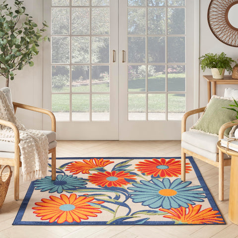 Nourison Aloha Multicolor 5' x Square Area Rug, Easy Clean, Non Shedding, Bed Room, Living Room, Dining Room, Kitchen (5' Square)