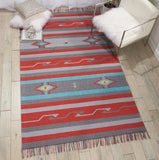 Nourison Baja Tribal Grey/Red 5' x 7' Area Rug, Easy Clean, Non Shedding, Bed Room, Living Room, Dining Room, Kitchen (5x7)