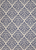 Nourison Grafix Damask White/Blue 3' x 5' Area Rug, Easy Clean, Non Shedding, Bed Room, Living Room, Dining Room, Kitchen (3x5)