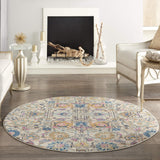 Nourison Passion Ivory/Multi 4' x Round Area Rug, Boho, Moroccan, Bed Room, Living Room, Dining Room, Kitchen, Easy Cleaning, Non Shedding, (4' Round)