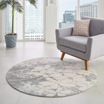 Nourison Tranquil Floral Grey/Pink 5'3" x Round Area -rug, Easy -cleaning, Non Shedding, Bed Room, Living Room, Dining Room, Kitchen (5 Round)