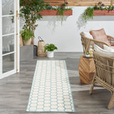 Nourison Reversible Indoor Outdoor Aqua 2'2" x 8' Area Rug Easy Clean, Non Shedding, Bed Room, Living Room, Dining Room, Kitchen (8' Runner)