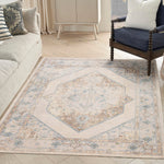 Nourison Astra Machine Washable Ivory Blue 5'3" x 7' Area Rug, Easy Clean, Non Shedding, Bed Room, Living Room, Dining Room, Kitchen (5' x 7')