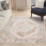 Nourison Astra Machine Washable Ivory Blue 5'3" x 7' Area Rug, Easy Clean, Non Shedding, Bed Room, Living Room, Dining Room, Kitchen (5' x 7')