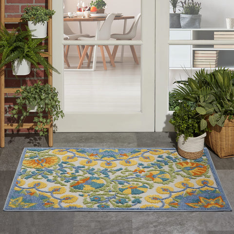 Nourison Aloha Indoor Outdoor Multicolor 2'8" x 4' Area Rug, Floral, Tropical, Easy Cleaning, Non Shedding, Bed Room, Living Room, Deck, Backyard, (3' x4')