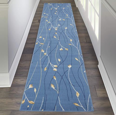 Nourison Grafix Light Blue 2'3" x 12' Area Rug, Modern, Botanical , Bed Room, Living Room, Dining Room, Kitchen, Easy Clean, Non Shedding, (12' Runner)