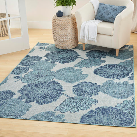 Nourison Garden Oasis Indoor-Outdoor Blue 4' x 6' Area Rug, Easy Cleaning, Non Shedding, Bed Room, Living Room, Dining Room, Backyard, Deck, Patio (4x6)