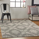 Nourison Tranquil Damask Grey/Pink 4' x 6' Area -Rug, Easy -Cleaning, Non Shedding, Bed Room, Living Room, Dining Room, Kitchen (4x6)
