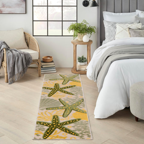 Nourison Aloha Indoor/Outdoor Green Yellow 2'3" x 8' Area Rug, Easy Clean, Non Shedding, Bed Room, Living Room, Dining Room, Backyard, Patio, Deck (2x8)
