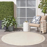 Nourison Essentials Indoor/Outdoor Ivory Gold 4' x Round Area Rug, Easy Clean, Non Shedding, Bed Room, Living Room, Dining Room, Kitchen (4 Round)