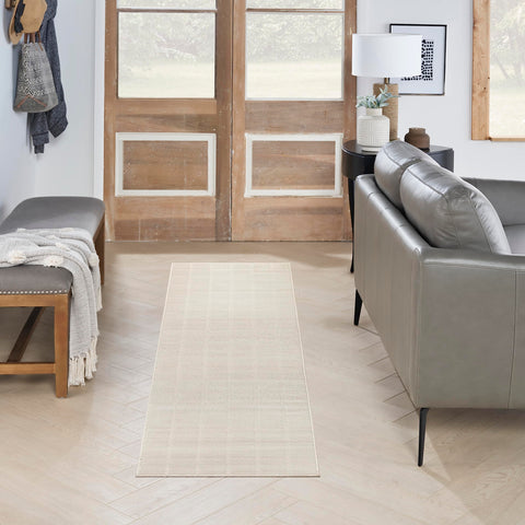 Nourison Serenity Home Geometric Ivory Cream 2'2" x 7'6 Area -Rug, Easy -Cleaning, Non Shedding, Bed Room, Living Room, Dining Room, Backyard, Deck, Patio (2x8)