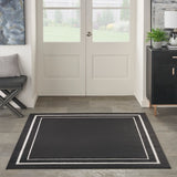 Nourison Essentials 60" Square Fabric Indoor/Outdoor Rug in Black Ivory