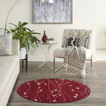 Nourison Grafix Red 4' x Round Area Rug, Modern, Botanical , Bed Room, Living Room, Dining Room, Kitchen, Easy Clean, Non Shedding, (4' Round)