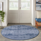 Nourison Essentials 48" Round Contemporary Indoor/Outdoor Rug in Denim Blue