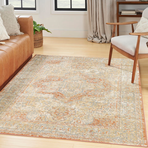Nourison Essentials Indoor/Outdoor Beige Rust 5' x 7' Area Rug, Non Shedding, Bed Room, Living Room, Dining Room, Backyard, Deck, Patio (5x7)