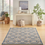 Nourison Aloha Indoor/Outdoor Blue/Grey 3'6" x 5'6" Area Rug, Easy Cleaning, Non Shedding, Bed Room, Living Room, Dining Room, Patio, Deck, Backyard (4x6)