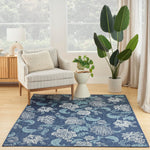 Nourison Garden Oasis Indoor/Outdoor Navy 5' x 7' Area Rug, Easy-Cleaning, Non Shedding, Bed Room, Living Room, Dining Room, Backyard, Deck, Patio (5x7)