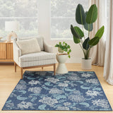 Nourison Garden Oasis Indoor/Outdoor Navy 5' x 7' Area Rug, Easy-Cleaning, Non Shedding, Bed Room, Living Room, Dining Room, Backyard, Deck, Patio (5x7)