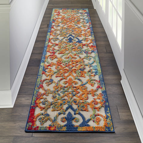 Nourison Aloha Indoor/Outdoor Multicolor 2'3" x 10' Area Rug, Transitional, French Country, Easy Cleaning, Non Shedding, Bed Room, Kitchen, Living Room, Deck, Backyard, (10' x Runner)