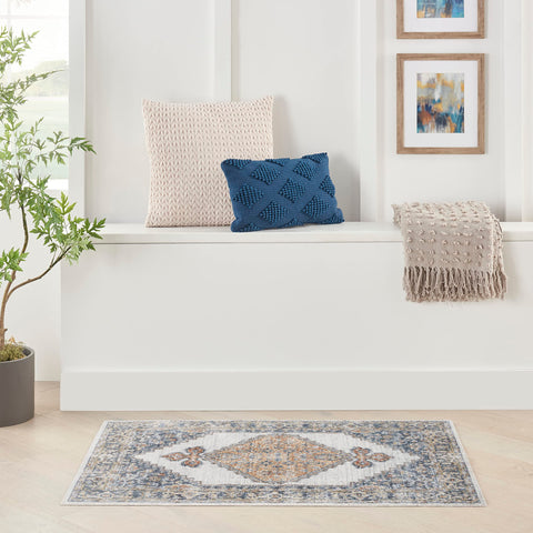 Nourison Astra Machine Washable Traditional Grey/Gold 3'3" x 5' Area -Rug, Easy -Cleaning, Non Shedding, Bed Room, Living Room, Dining Room, Kitchen (3x5)
