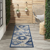 Nourison Aloha Indoor/Outdoor Blue/Grey 2'3" x 8' Area Rug, Floral, Contemporary, Easy-Cleaning, Non-Shedding, Bed Room, Living Room, Deck, Backyard, (8' x Runner)