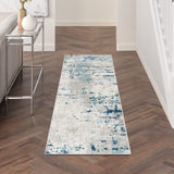 Nourison Concerto Distressed Ivory Grey Blue 2'2" x 10' Area_Rug, Easy-Cleaning, Non Shedding, Bed Room, Living Room, Dining Room, Kitchen (2x10)