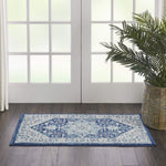 Nourison Tranquil Ivory/Navy 2' x 4' Area Rug - Easy Clean, Non Shedding, Bed Room, Living Room, Dining Room, Kitchen (2' x 4')