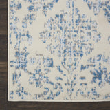 Nourison Jubilant Damask Ivory/Blue 3' x 5' Area-Rug, Easy-Cleaning, Non Shedding, Bed Room, Living Room, Dining Room, Kitchen (3x5)