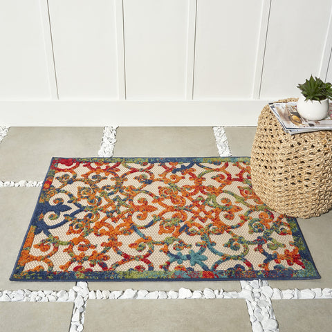 Nourison Aloha Indoor/Outdoor Multicolor 2'8" x 4' Area Rug, Transitional, French Country, Easy Cleaning, Non Shedding, Bed Room, Kitchen, Living Room, Deck, Backyard, (3' x 4')