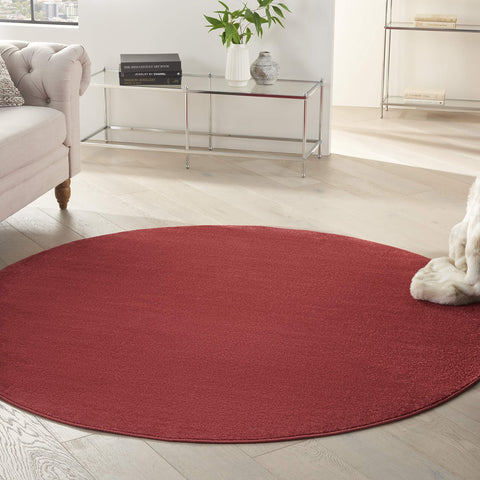 Nourison Essentials Solid Contemporary Brick Red 6' Round Area Rug , 6' X 6'Round