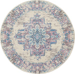 Nourison Grafix Traditional Ivory/Pink 4' x Round Area -Rug, Easy -Cleaning, Non Shedding, Bed Room, Living Room, Dining Room, Kitchen (4 Round)